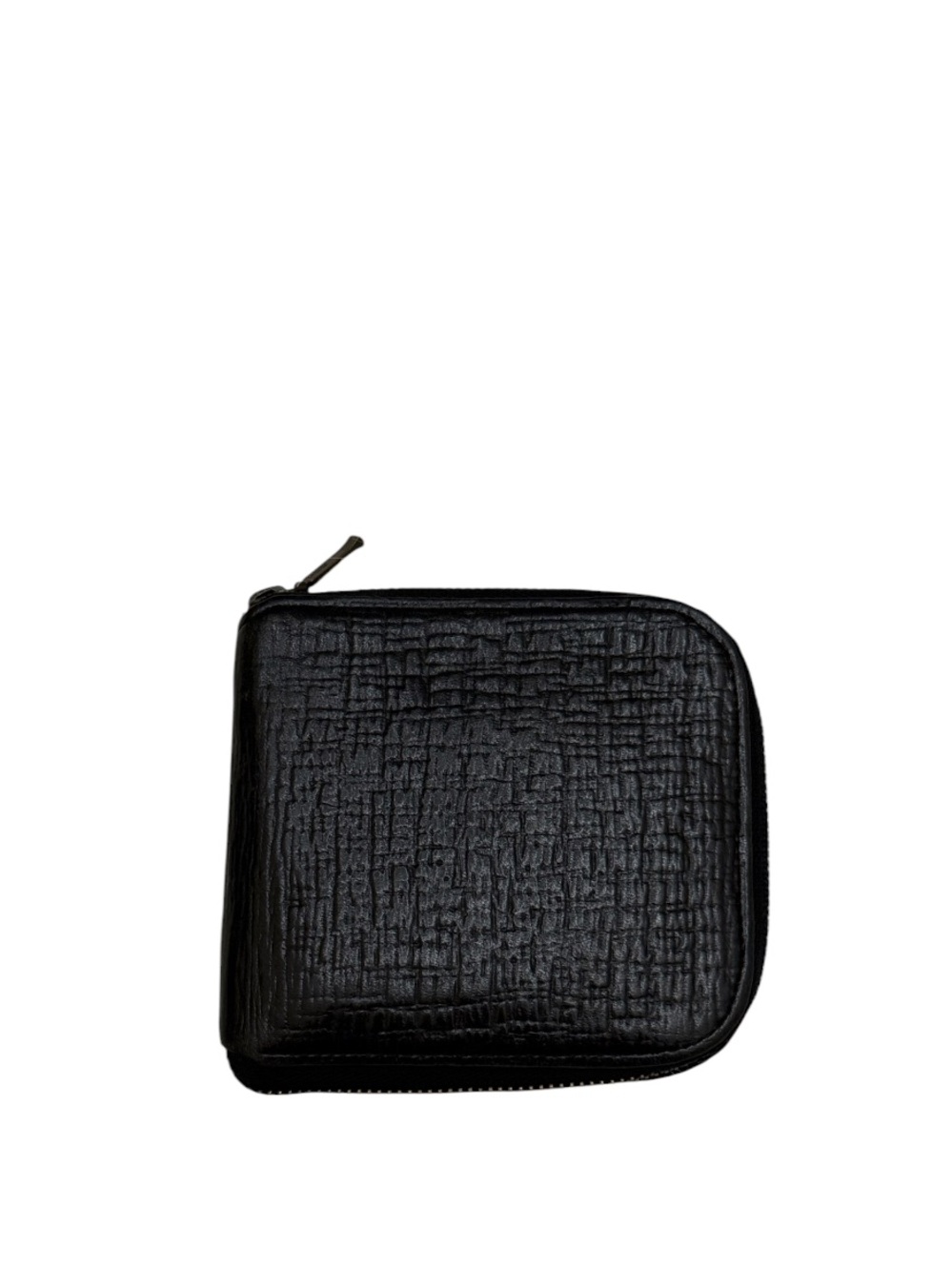 JEAN PAUL GAULTIER - RARE VINTAGE ALL BLACK FEATHER EMBOSSED COMPACT ZIP WALLET